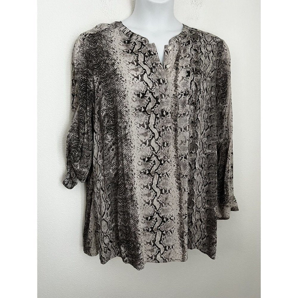 DAHLIA COLLECTION WOMENS SIZE 2X Blouse Snakeskin Tunic Career Tan Black